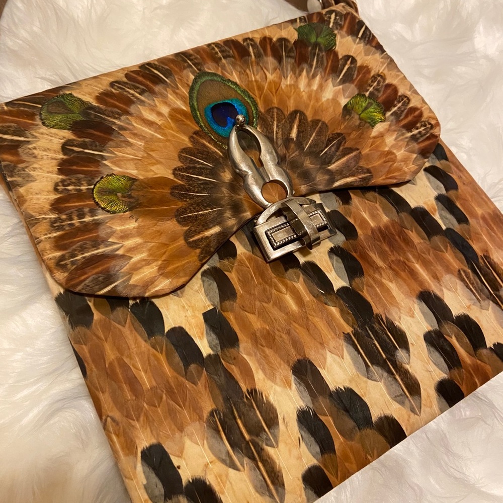 Vintage Real Peacock Feather Purse 60’s 70’s FuaLi